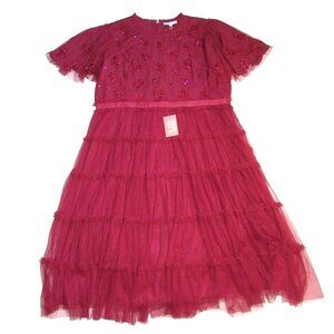 NWT Ivy City Co. Anastasia in Dark Red Embellished Tulle Ruffled Dress 3X